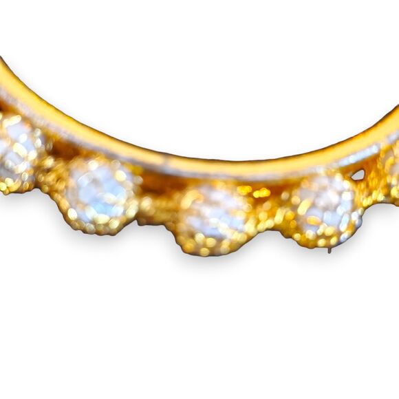 Gold Tone Blingy Bangle Bracelet w/ White Beads Basket Weave Indian Style 2" Dia - Picture 4 of 11